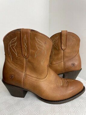 Ariat Darlin Western Ankle Boots Burnt Sugar Leather Zip Cowgirl Women's 7.5 B